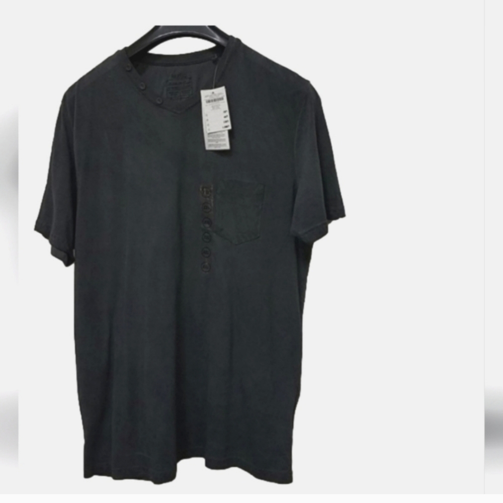 Black Dyed Medium Washed Gray Tee Shirt Short Sleeves V Neck Made In Germany New - Picture 2 of 10